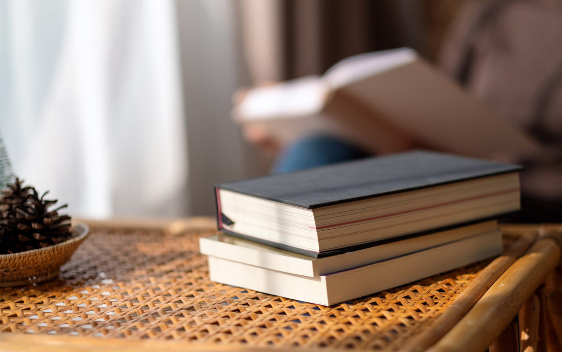 Stack of books on a table