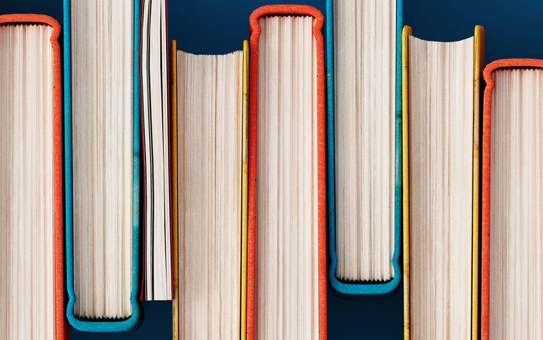Line of books in bright colors