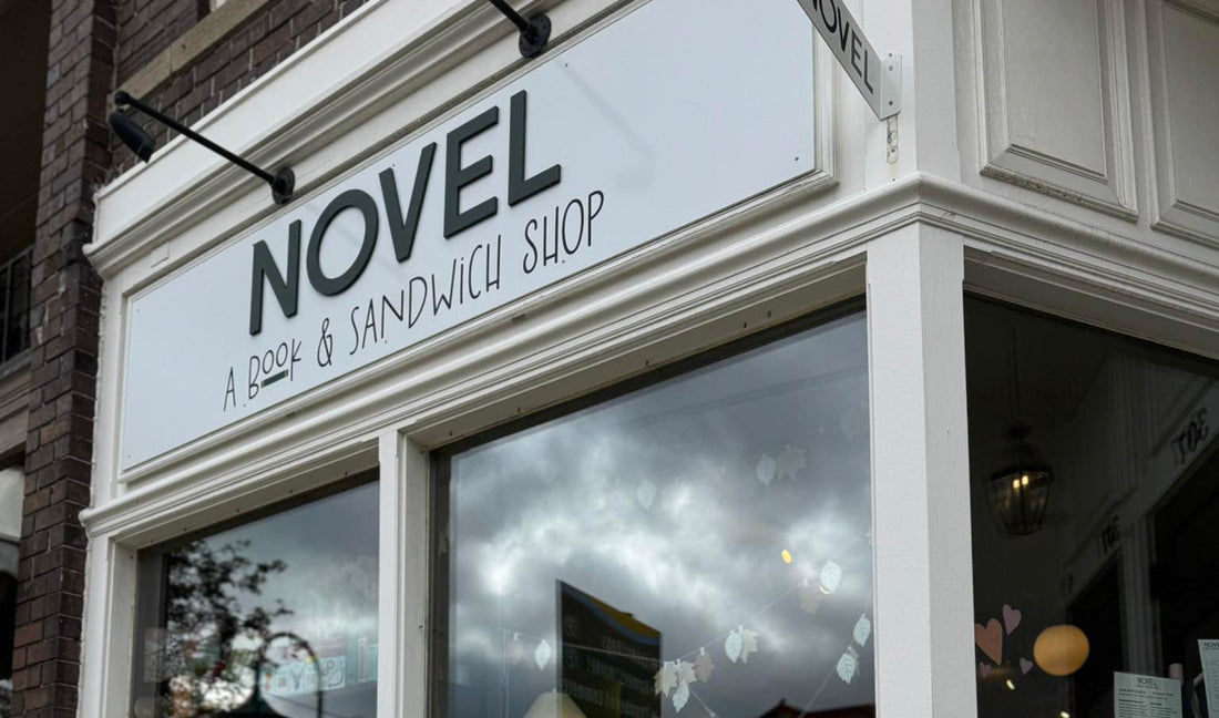 Novel: A Book & Sandwich Shop sign and window