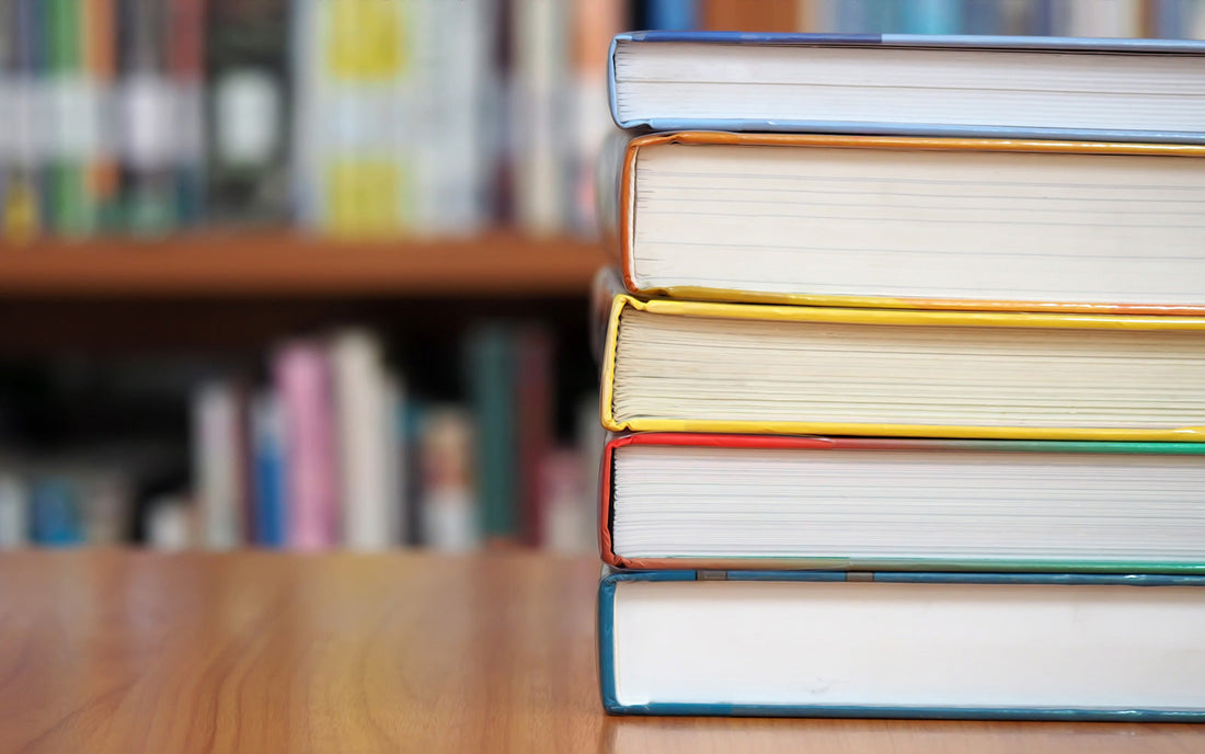 Stack of books on table