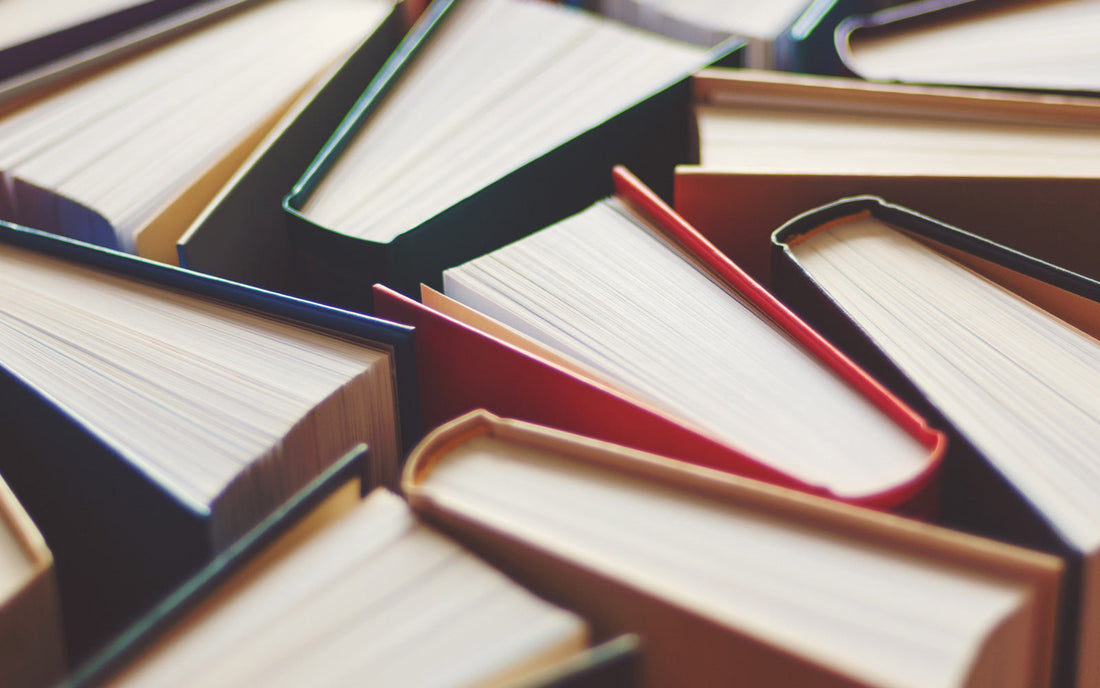 Tops of books grouped together